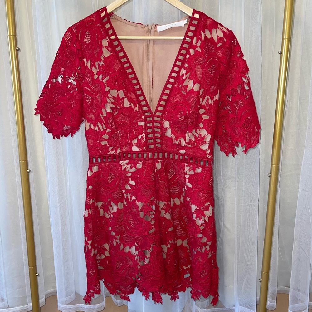 ASTR the label Red Lace Romper